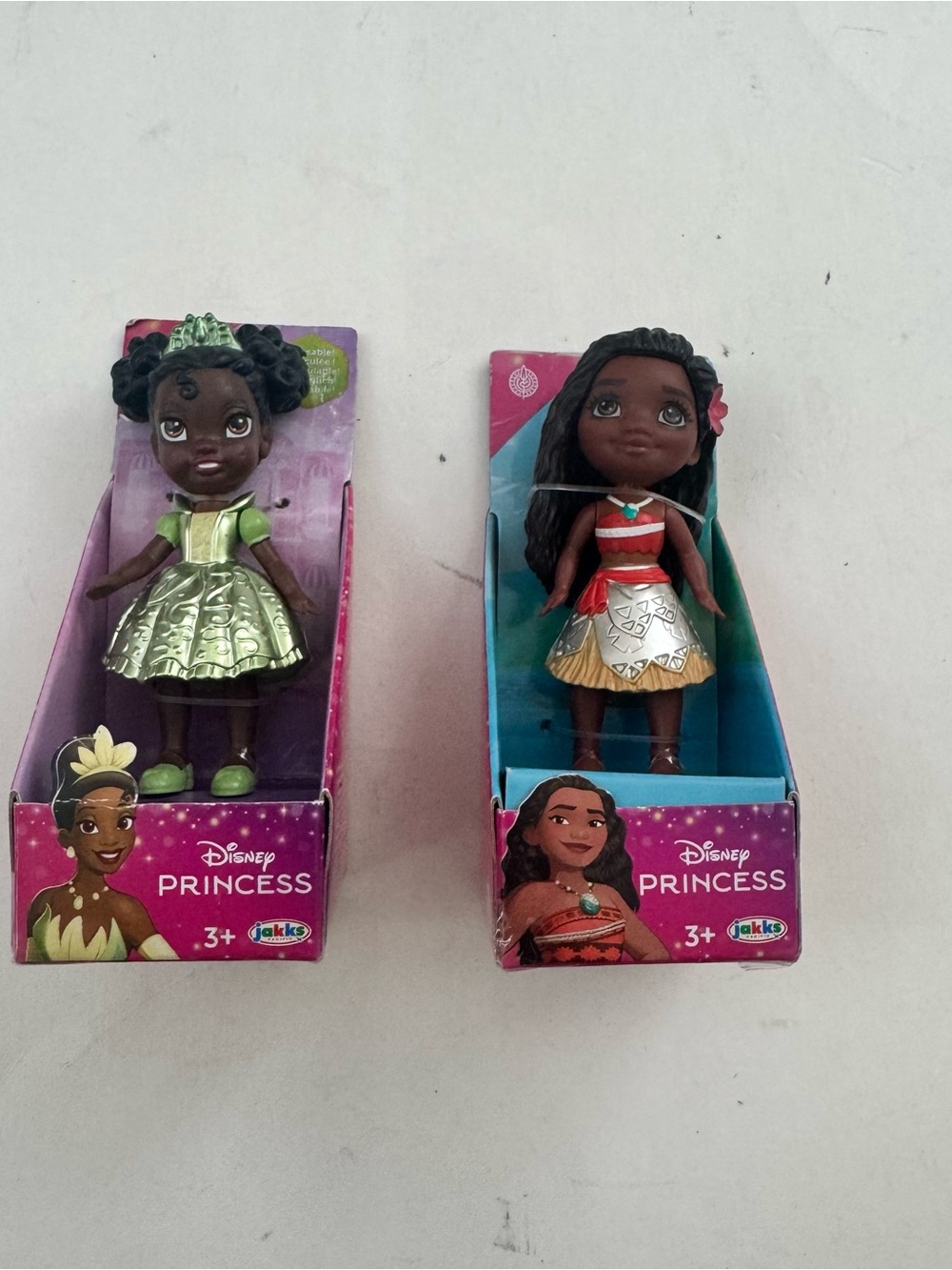 Lot of 2 Disney Princess Mini Dolls Tiana & Moana 3” Poseable Jakks Pacific NIB